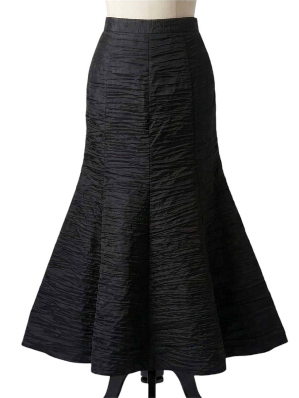 KM Collection Black Taffeta Textured Ruched Mermaid Maxi Skirt size 10